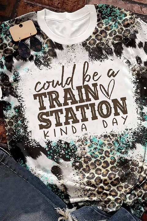 TRAIN STATION Graphic Leopard Print T Shirt