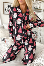 Black Christmas Santa Printed Two Piece Pajamas Set