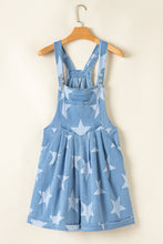 Light Blue Star Printed Buttoned Straps Pocketed Denim Romper