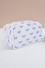 Sky Blue Bow Knot Quilted Zipper Makeup Bag