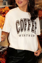 White COFFEE WEATHER Round Neck Graphic T Shirt