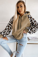 Khaki Leopard Bishop Sleeve Hooded Sweatshirt