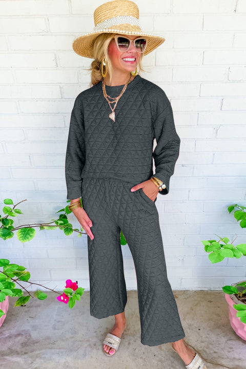 Sage Green Solid Quilted Pullover and Pants Outfit