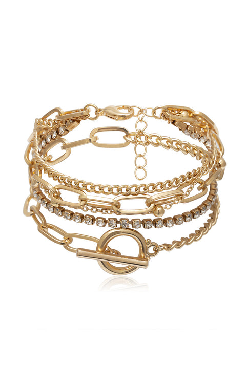 Gold Multi Layered Rhinestone Chain Bracelet Set