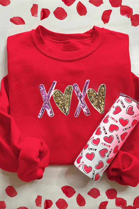 Red Heart XOXO Graphic Crewneck Valentines Pullover Sweatshirt