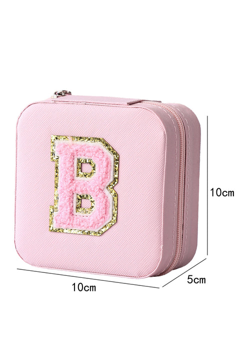 Light Pink Chenille B Graphic Portable Jewelry Case with Mirror