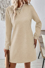 Apricot Solid Color Textured Long Sleeve Shift Dress