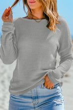 Light Grey Waffle Knit Drop Shoulder Long Sleeve Top