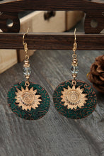 Real Teal Retro Sunflower Disc Alloy Dangle Earrings