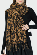 Coffee Leopard Print Fringed Warm Large Scarf