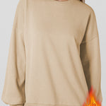 Apricot Solid Fleece Lined Drop Shoulder High Low Sweatshirt