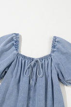 Myosotis Bubble Sleeve Square Neck Denim Babydoll Dress