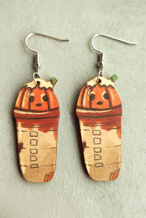 Russet Orange Pumpkin Beverage Halloween Hook Earrings