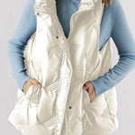 White Quilted High Neck Zip Up Jacket Vest