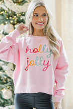 Pink holly jolly Printed Round Neck Christmas Sweatshirt