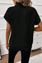 Black Turtleneck Textured Short Sleeve Sweater