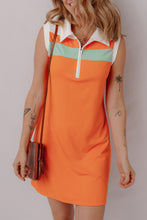 Russet Orange Colorblock Sleeveless Quarter Zip Collared Athletic Mini Dress