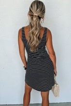 Black Stripe Ribbed Knit Sleeveless Mini Dress