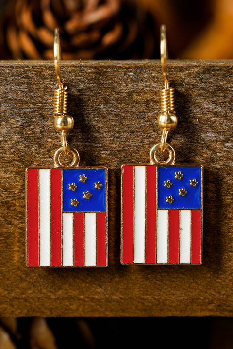 Dark Blue American Flag Print Patriotic Hook Earrings