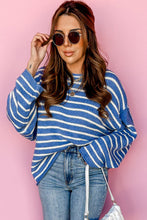 Sky Blue Stripe Drop Shoulder O Neck Plus Size Sweater