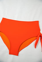 Orange Ruffled Trim Knotted High Waist Plus Size Bikini Set