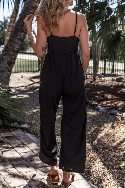 Black Wide Leg High Waist Sexy V Neck Cami Jumpsuit