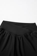 Black Solid Pocketed Crossover High Waist Swim Skort