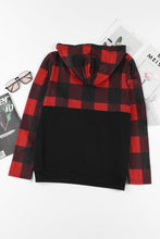 Contrast Buffalo Plaid Zip Pullover Hooded Top