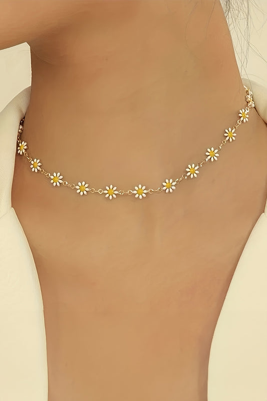 Gold Daisy Adjustable Chain Choker Necklace