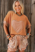 Desert Gold Stud Heart Patch Textured Front Dolman Top