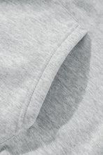 Light Grey Solid Color Fleece Lined Drawstring Hoodie with Pocket