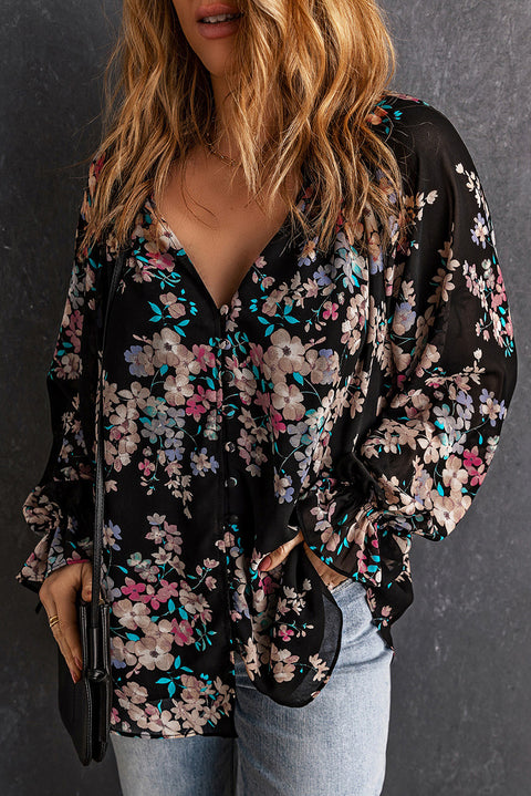 Blusa de gasa con estampado de flores silvestres