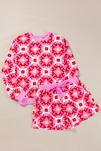 Sachet Pink Geometric Print Long Sleeve Top and Drawstring Shorts Set