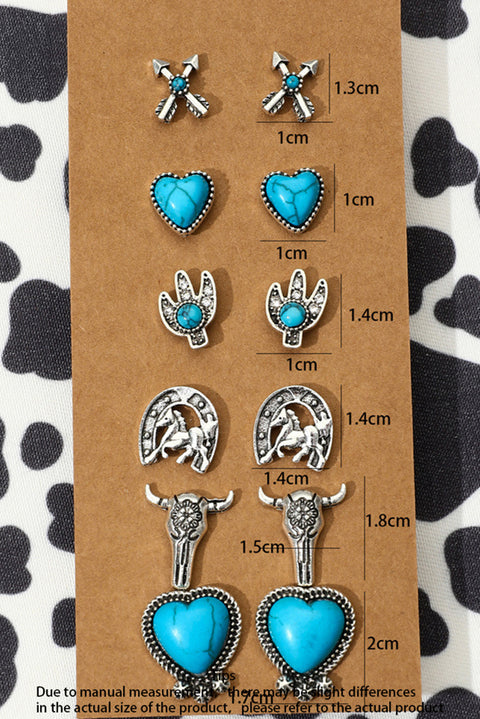 Silvery 6 Pairs Western Turquoise Alloy Stud Earrings