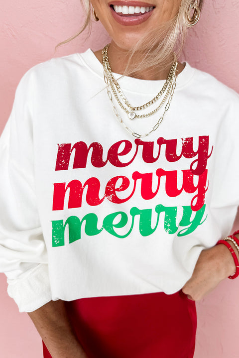 Beige merry merry merry Printed Christmas Sweatshirt