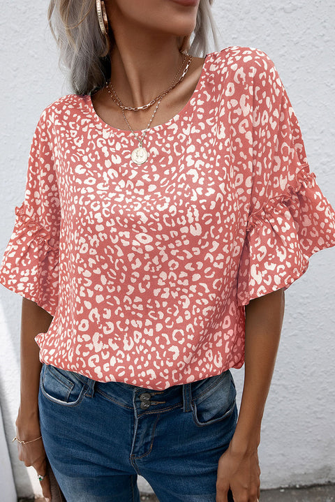 Leopard Spotted Ruffle Sleeve T-Shirt