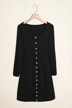 Button Up High Waist Long Sleeve Dress