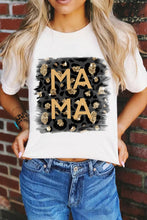 White MAMA Leopard Color Block Crew Neck Casual Tee