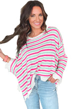 Rose Stripe Oversized Drop Shoulder Sweater with Pocket