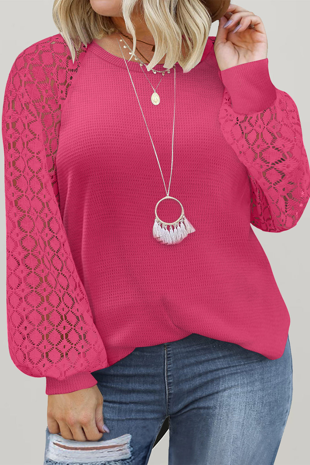 Zenobia Woman’s Shirt Top Blouse 3/4 Sleeve Criss Cross Back Pink Plus Size  2XL