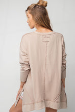 Apricot Exposed Seam V Neck Split Hem Tunic Top