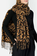 Coffee Leopard Print Fringed Warm Large Scarf