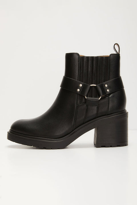 Black Pintuck Side Zipper Faux Leather Chunky Heel Ankle Boots