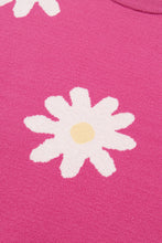 Bright Pink Daisy Flower Crew Neck Long Sleeve Sweater