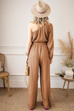 Khaki Crinkled Texture One-shoulder Loose Jumpsuit