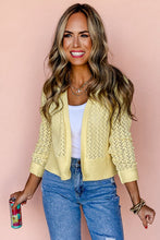 Yellow Cream Pointelle Knit Open Front Short Cardigan