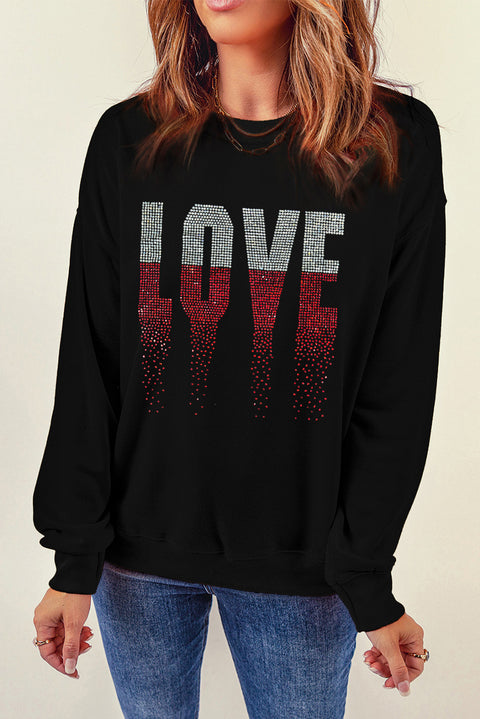 Black Rhinestone LOVE Graphic Crewneck Valentines Sweatshirt