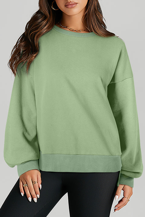 Smoke Green Solid O Neck High Low Hem Pullover Sweatshirt