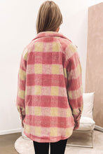 Peach Blossom Plaid Print Buttoned Collared Chest Pockets Shacket