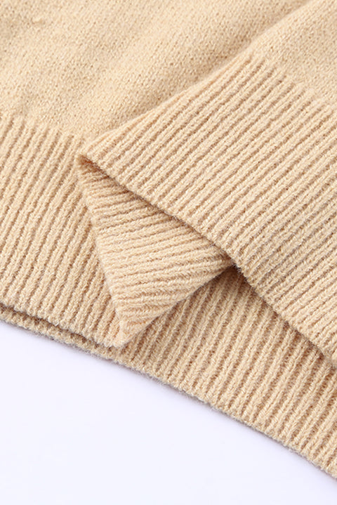 Beige Frill Trim Buttoned Knit Pullover Sweater